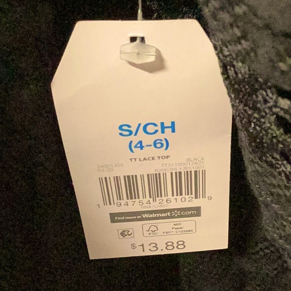 TIME AND TRU. SIZE S/CHL (4-6) BLACK TOP.. 100% Rayon. Lace 100% Polyester - Picture 12 of 16